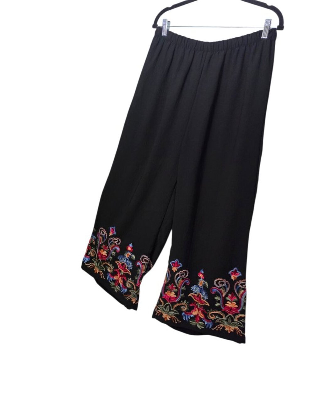 Women's Embroidered Wide Leg Pilazzo Pants Sz L